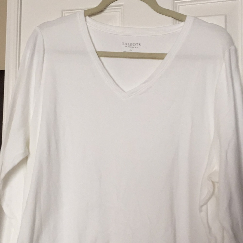 SALE! Talbots White V-neck Long-Sleeve T-shirt